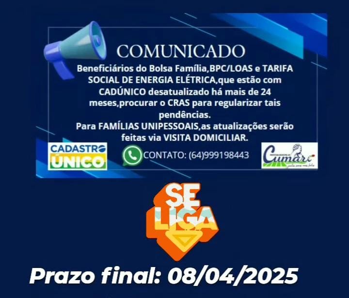 COMUNICADO, BENEFICIÁRIO DO BOLSA FAMÍLIA